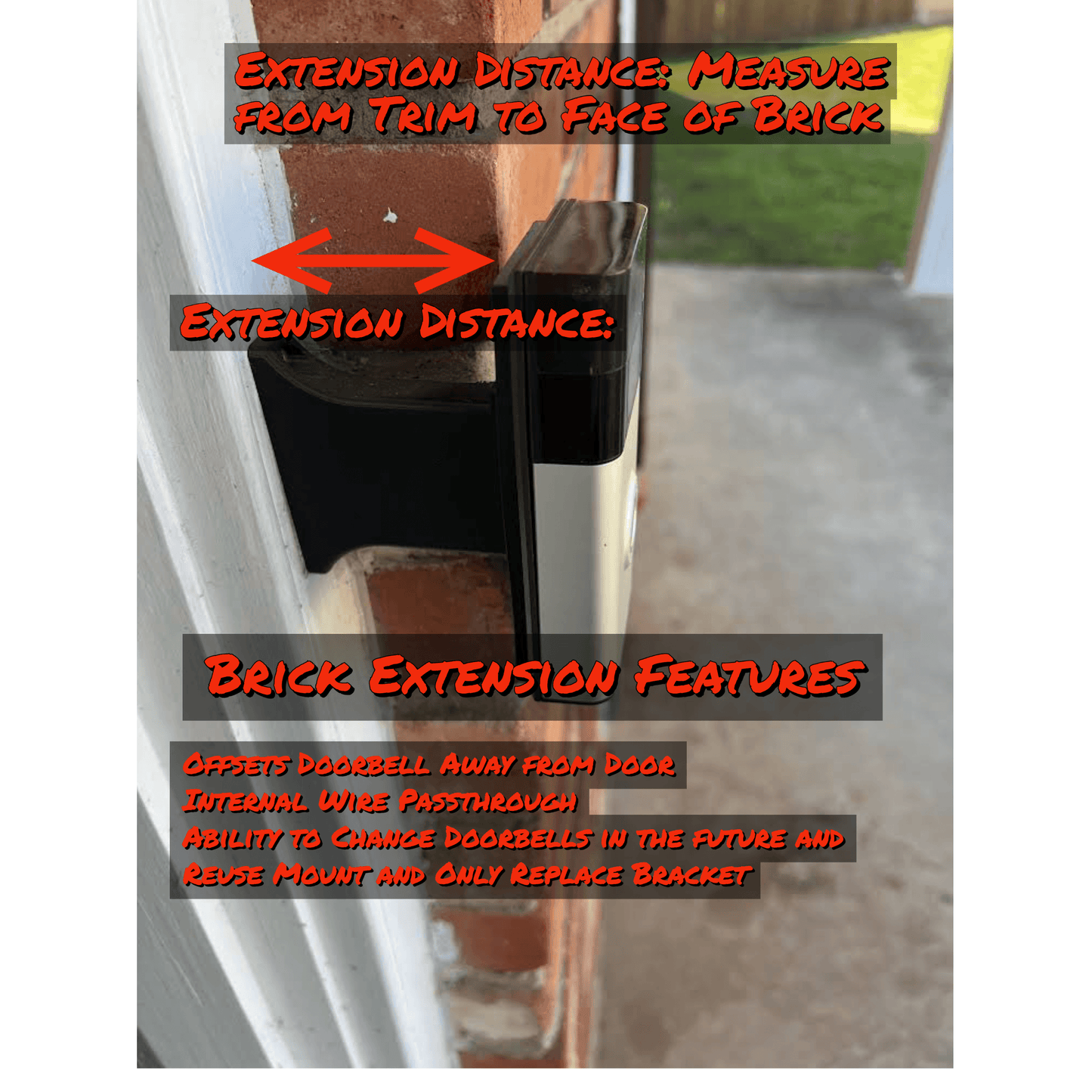 Ring Pro (not pro2) Doorbell Brick Extension - 9/16in Wide - 5/8" Offset - Optional Extension Lengths - DoorbellMount.Com