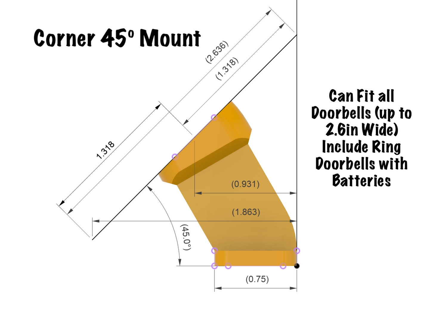 Corner Angled 45 Degree 1in Fixed Trim Narrow/Slim Mount for Video Doorbells