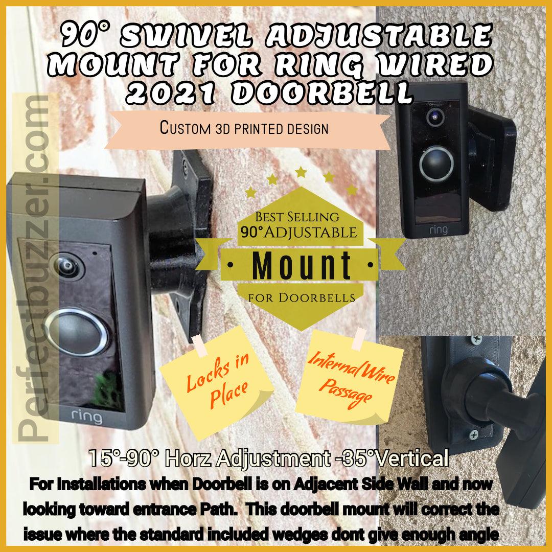 Swivel 90° Mount for Ring Wired 2021 Doorbell - Adjustable Swivel Version for Perpendicular or Side wall Doorbell Installations - DoorbellMount.Com